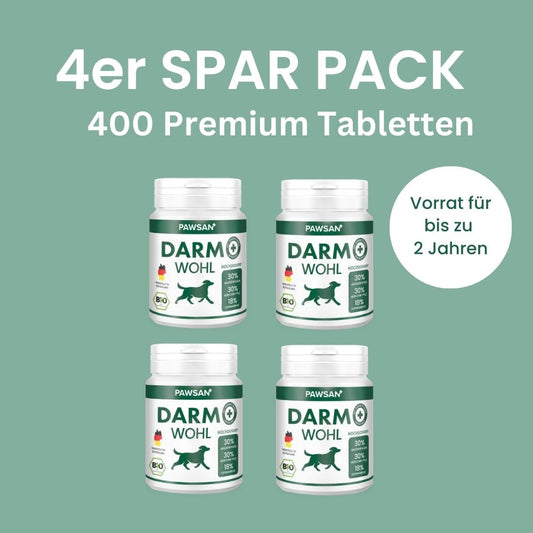 4er Pack - 400 Bio Darmtabletten Hund